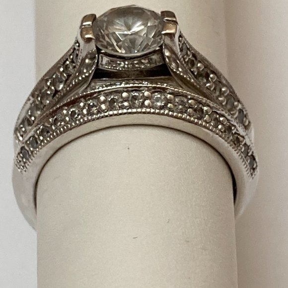 Sterling Silver CZ Wedding Band Set - Picture 3 of 8